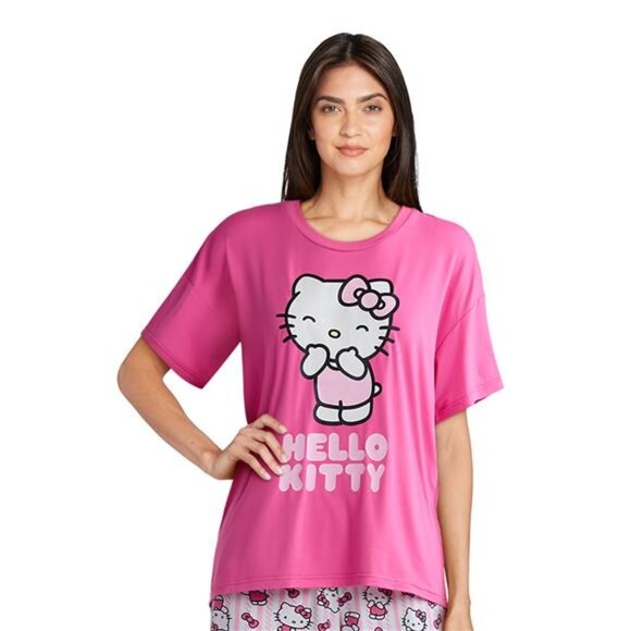 Women's and Women’s Plus Oversized Tee and Pants Pajama Set, - Picture 1 of 5